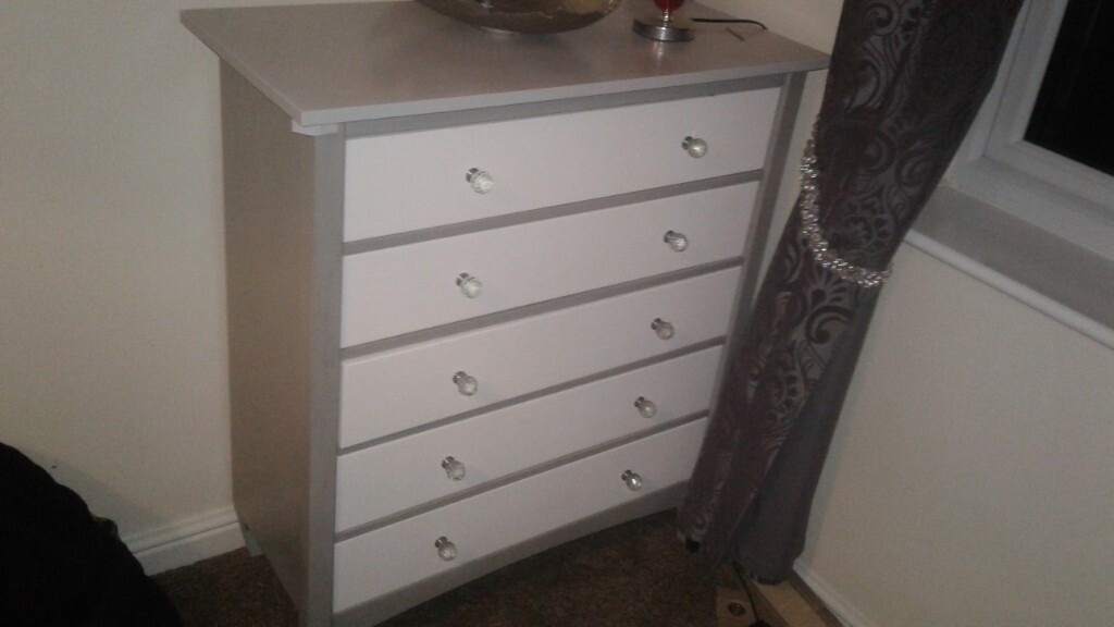 Painted Pine Chest Of Drawers White And Grey Finish In Chester