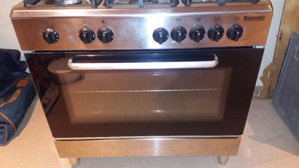 Baumatic Stainless Steel Dual Fuel Range Cooker with 5 burner gas hob