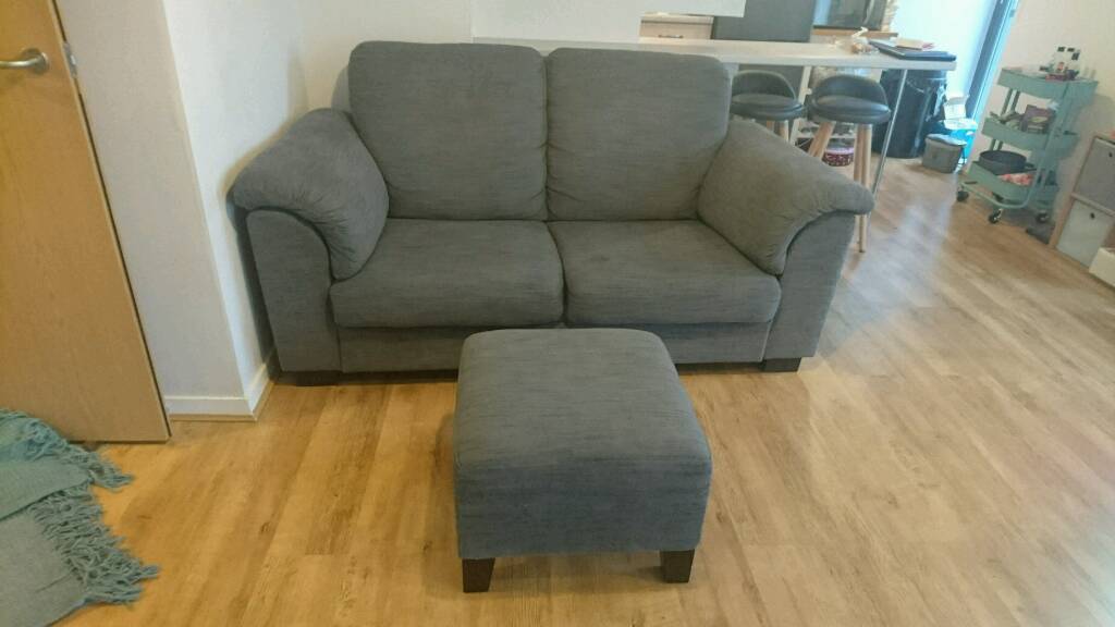 IKEA Henka Grey Tidafors Two Seater Sofa / Couch, With Ekenas Pouffe / Footstool IKEA Henka Grey Tidafors Two Seater Sofa / Couch, With Ekenas Pouffe / Footstool