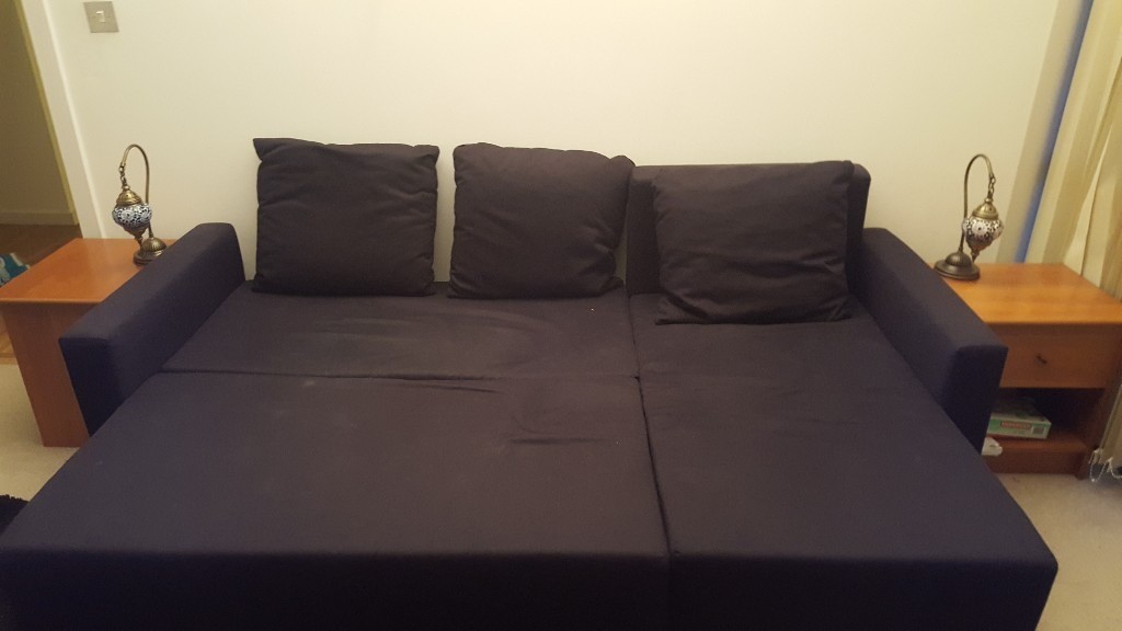IKEA Sofa Bed LUGNVIK Black in good condition with chaise longue