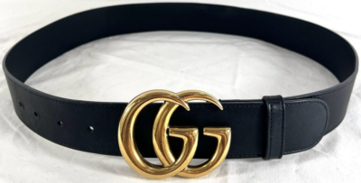 GUCCI Double GG Buckle Logo Black Leather Belt Made in Italy 85 34