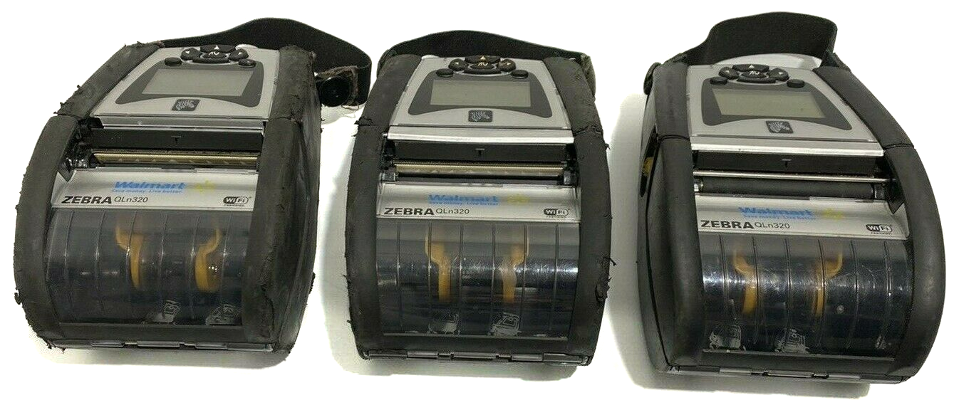 LOT OF 3) Walmart Zebra QLN320 Mobile Bluetooth Barcode LOT OF 3) Walmart Zebra QLN320 Mobile Bluetooth Barcode