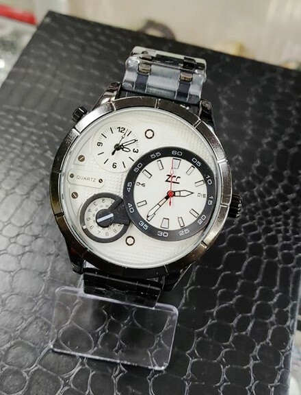 Orologio Polso ZCC 1881 Uomo Quarzo Cassa Acciaio Casual Nero Bianco lac