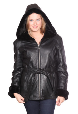 Pre-owned Reed Women's Parka Geniune Leather Butter Soft Fully Lined Fur With Hood Soft In Black