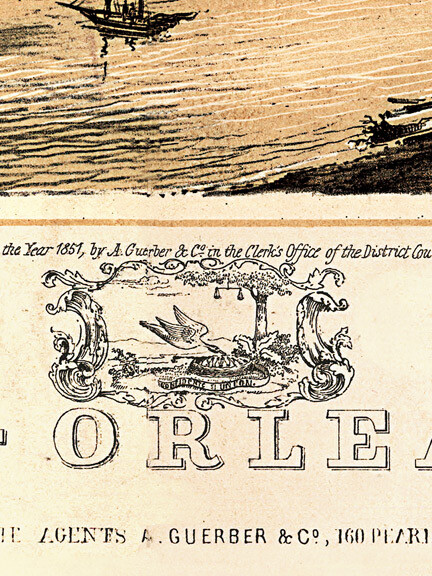 Bird's Eye View 1851 New Orleans Louisiana Vintage Style City Map - 20x28