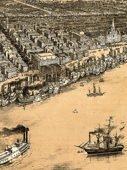 Bird's Eye View 1851 New Orleans Louisiana Vintage Style City Map - 20x28