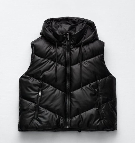  | Fitted Puffer Gilet-BACK-S①-9 Zara Womens Faux Leather Black Gilet Oversized Puffer Vest
