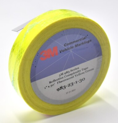 3M Fluorescent Yellow-Green 983-23 Retro Reflective Marking Tape 1'' x 30' Roll