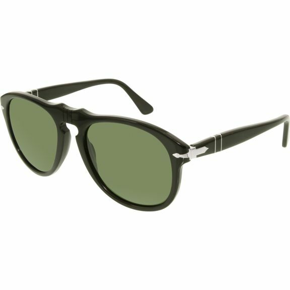 Pre-owned Persol 649 Pilot Series Shiny Black Polar Green Sunglasses Po0649 95/58 52mm In Polarized Green Anti-glare Tempered Glass