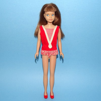 1960s Barbie Straight Leg SKIPPER Doll Light Brown Hair Original Swimsuit Clean