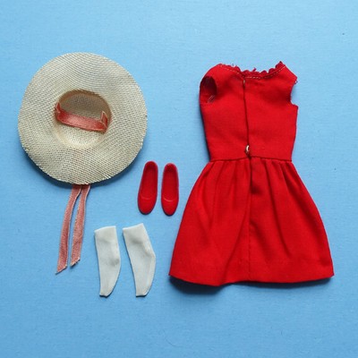 1964 Skipper Doll Red Sensation Outfit #1901 Dress Hat Japan Flats Socks EC
