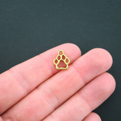 BULK 50 Dog Paw Charms Antique Gold Tone 2 Sided Charms - GC024