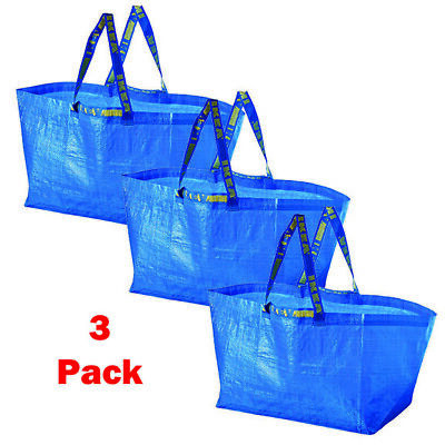 IKEA Shopping Bag Blue Large Size Sturdy Laundry Grocery Durable Frakta - 3 Pack