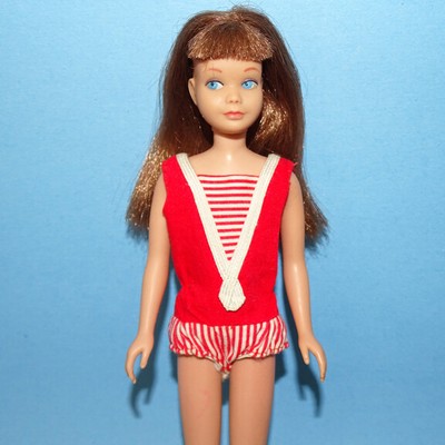 1960s Barbie Straight Leg SKIPPER Doll Light Brown Hair Original Swimsuit Clean