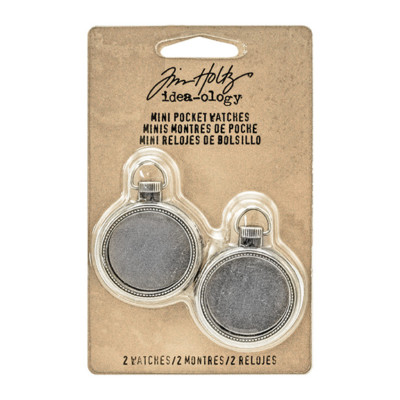 Tim Holtz Idea-ology Mini Pocket Watch Embellishments 2/Pack, Antique Nickel