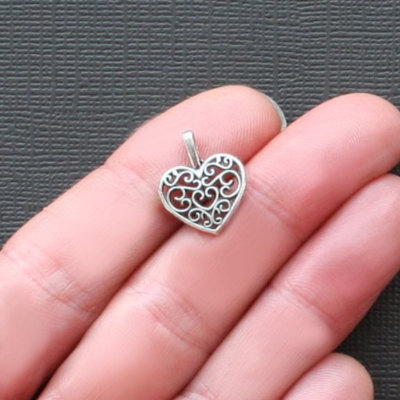 BULK 50 Hearts Charms Antique Silver Tone - SC2209