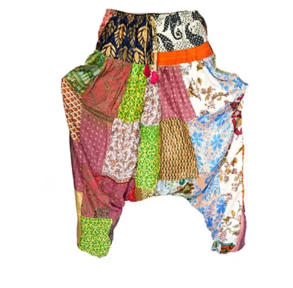 Pre-owned Handmade 25pc Indian Afghani Hippie Baggy Alibaba Cotton Yoga Dance Patchwork Harem Pants In White
