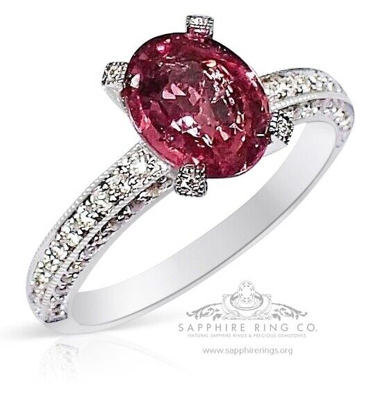 Unheated Pink Sapphire & Diamond Ring 18kt 2.27 Tcw Gia Certified