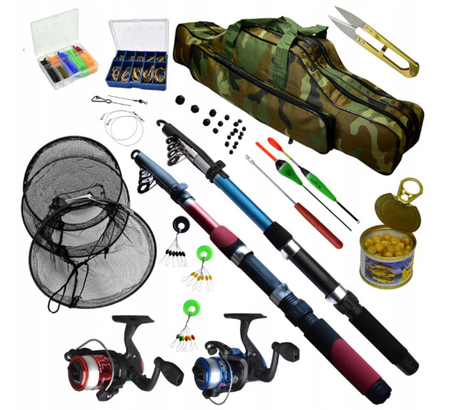 Neu Komplett ANGELSET 2 Ruten 2 Rolle Angelzubehör Anglerausrüstung Rutentasche