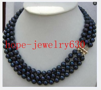 ELEGENT AAA+ 8-9MM REAL NATURAL south sea BLACK ROUND PEARL NECKLACE 14K 18'