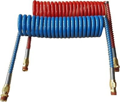 12' Coiled Air Line Hose Kit Red & Blue for Semi Truck, 1/2