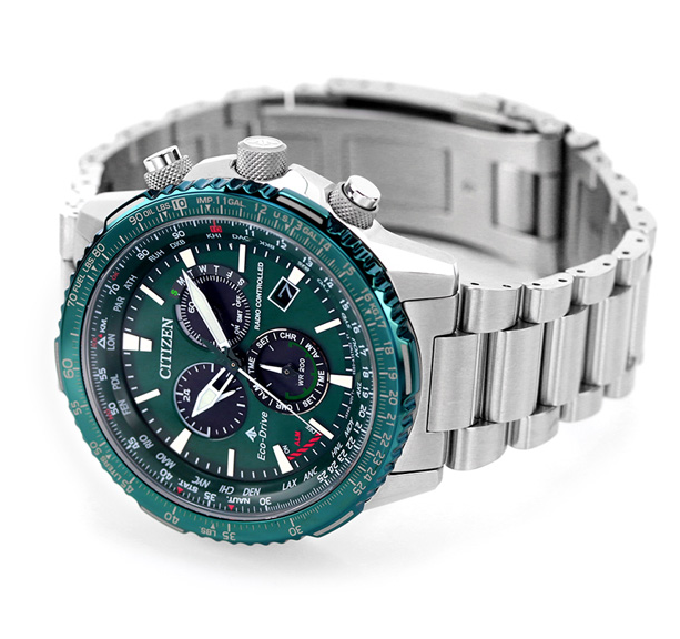 Pre-owned Citizen Promaster Sky Green Dial Sapphire Radio Controlled Eco-drive Cb5004-59w