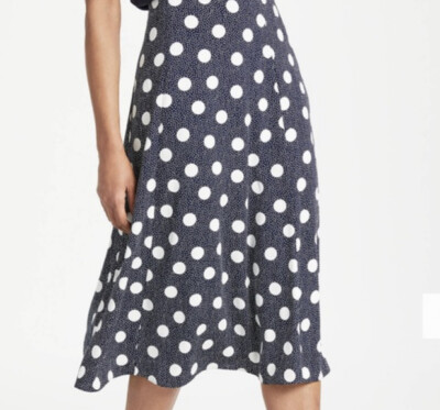 Boden Darlena Spot-on-Spot Flare Skirt Navy White Size 8