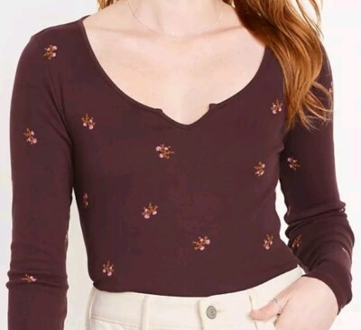 NWT Women's Old Navy Fitted Long Sleeve Rib Knit Tee Size XL (16-18) M Dits Flor