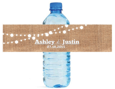 Burlap & White Market Lights Wedding Anniversary Engagement Water Bottle Labels
