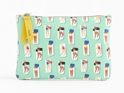 New! Ipsy Glam Bag Plus Makeup Case June 2020 Beach Sun Bather Print Mint Green