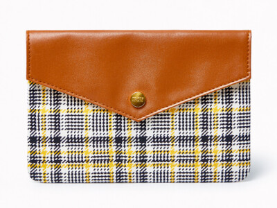 IPSY September 2021 Glam Bag Plaid Brown Yellow Snap Closure - Empty Bag