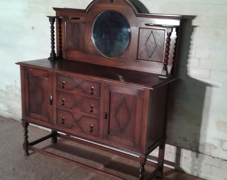 Beautiful vintage dark oak sideboard on barley twist legs with mirror