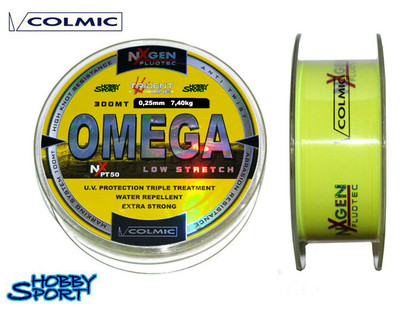 FILO  COLMIC OMEGA 300 MT  0.25 mm YELLOW  LOW STRETCH SURFCASTING GIALLO