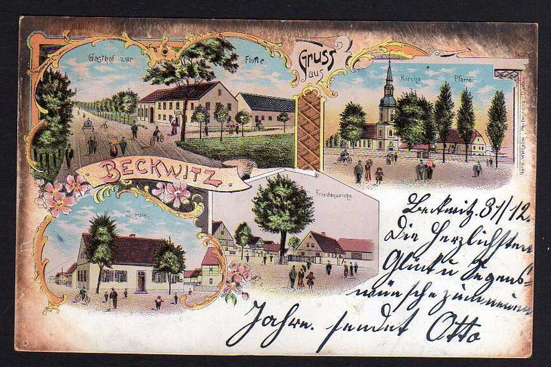 77159 Ak Beckwitz Bei Torgau 1900 Litho Gasthaus Zur Flotte Schule Friedenseiche