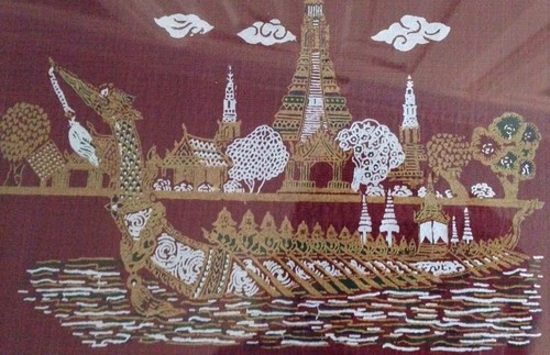 Painted Asian/Thai Fabric Painting (Lot of 2 Blocks) Warriors 12