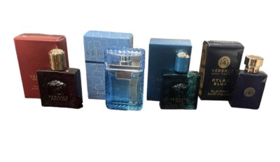 Versace 4 pc Mini Gift Set for Men Eau Fraiche, Dylan Blue, Eros, Eros Flame 5ml
