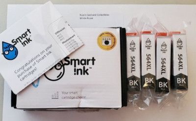 4x Smart ink 564XL Cartridge Replacement Black 3 Sealed & 1 Open