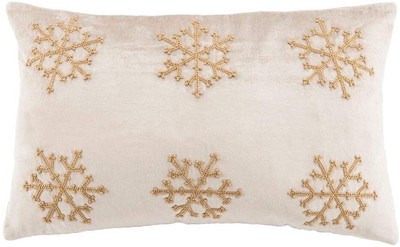 Sydnee Snowflake Pillow Beige / Gold 12 x 20