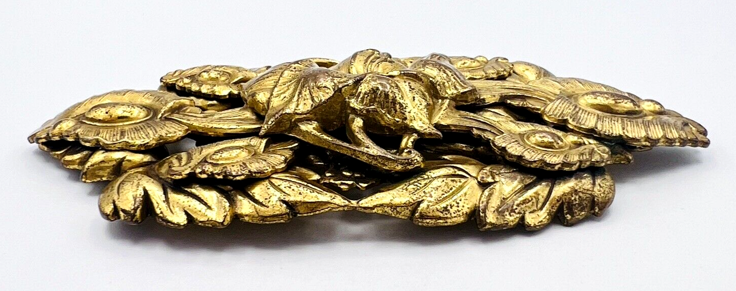 Vintage Art Nouveau Brass Repoussé Flower Brooch Pin