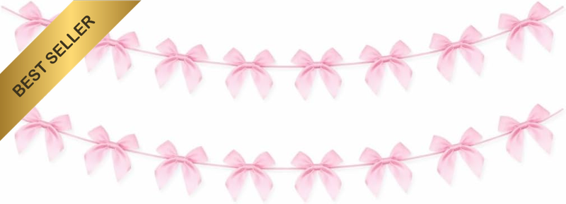 Pink Bow Garland 2PCS, Pre Strung Ribbon Bow Banner for Birthday Party Decoratio