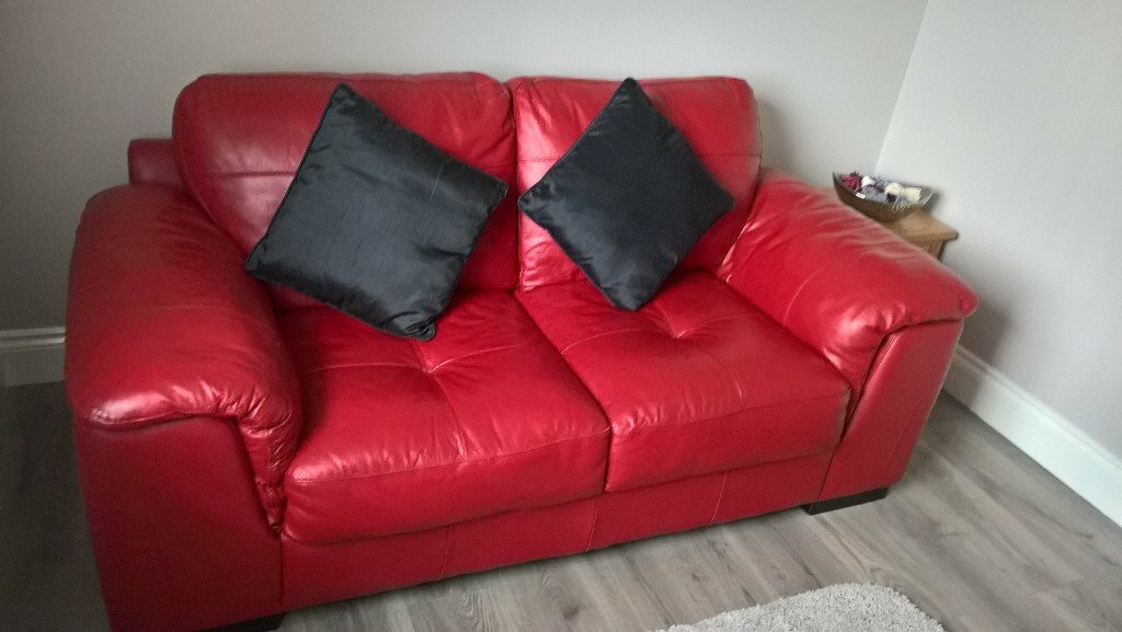 Quality Two Seater Scs Red Leather Sofa For Sale In Robroyston