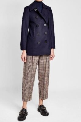 Pre-owned Burberry Kingsvale Pea Coat Wool Cashmere Navy Blue $950 2 Us