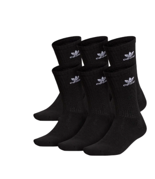 

Набор из 6 черных носков с логотипом в виде трилистника ADIDAS Originals, БОЛЬШИЕ для больших мальчиков от 3 до 9 лет, Черный