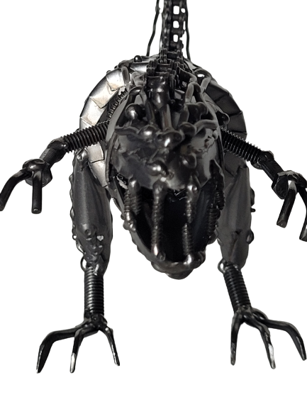 Scrap Metal Dinosaur Sculpture Steel Nuts Bolts Chain Welded Art Recycled 