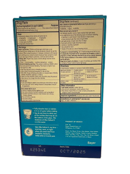 Alka-Seltzer Effervescent Tablets Original (Total 116 Tablets) Exp 10/2025