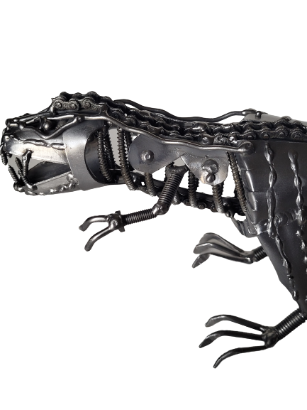Scrap Metal Dinosaur Sculpture Steel Nuts Bolts Chain Welded Art Recycled 