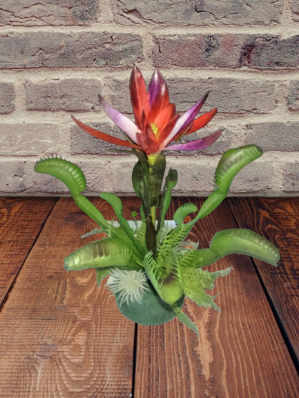 Artificial Venus Fly Trap with protea flower and ferns