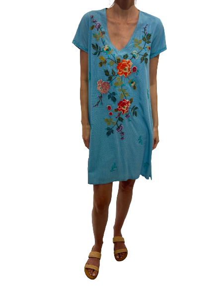 Pre-owned Johnny Was Adele Drape Tunic Dress Floral Embroid Flowers Plaid Viscose In Plaid