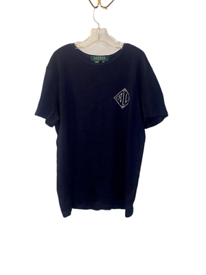 Lauren Ralph Lauren Womens Black T Shirt with LRL Logo In Glitter Size P S