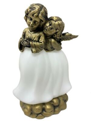 White Glass Angel Cherub Low Light Accent Table Lamp on Bronze Cloud 8.5'' x 6''